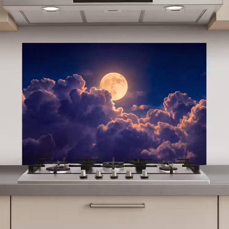 Spatscherm keuken - Maan - Wolken - Nacht - Oranje — 1