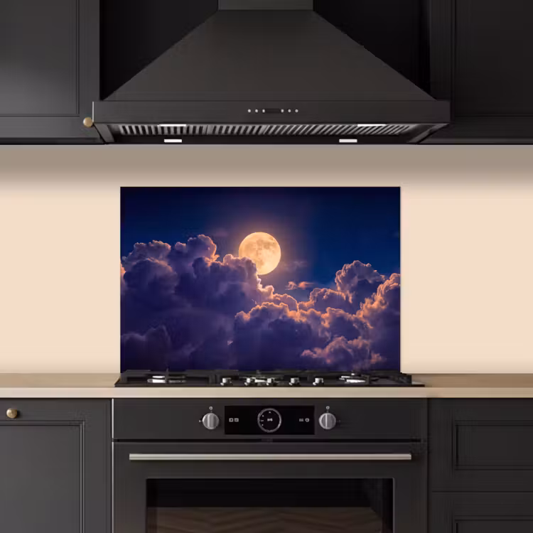 Spatscherm keuken - Maan - Wolken - Nacht - Oranje — 2