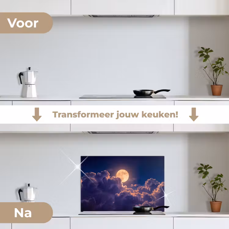 Spatscherm keuken - Maan - Wolken - Nacht - Oranje — 3