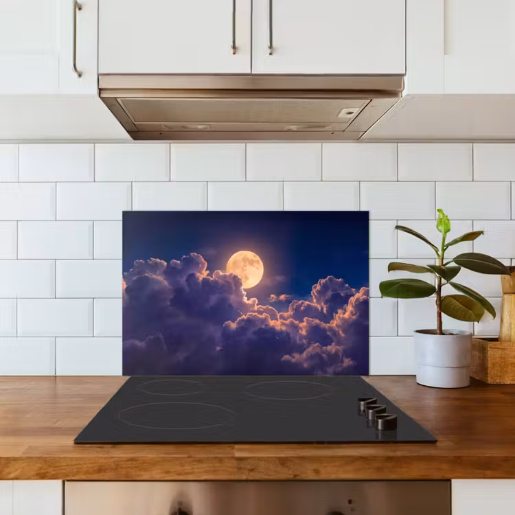 Spatscherm keuken - Maan - Wolken - Nacht - Oranje — 6