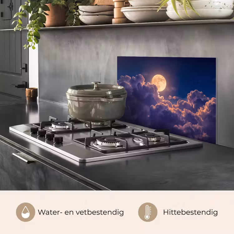 Spatscherm keuken - Maan - Wolken - Nacht - Oranje — 7