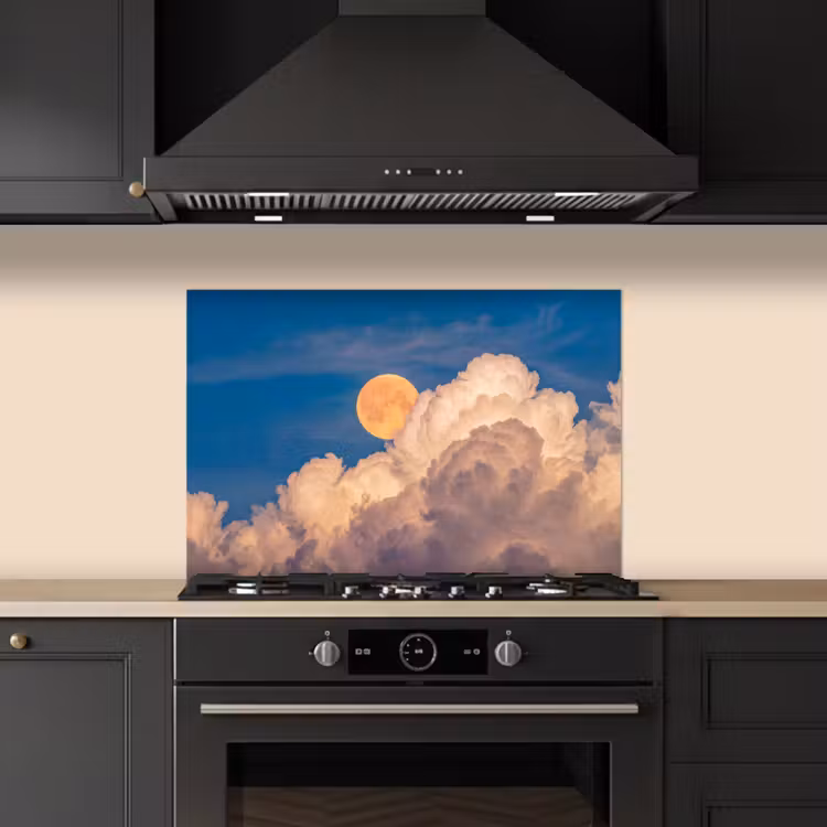 Spatscherm keuken - Maan - Wolken - Natuur - Oranje — 2