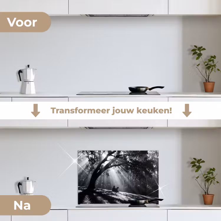 Spatscherm keuken - Mens - Hond - Natuur - Zwart-wit - Silhouet — 3