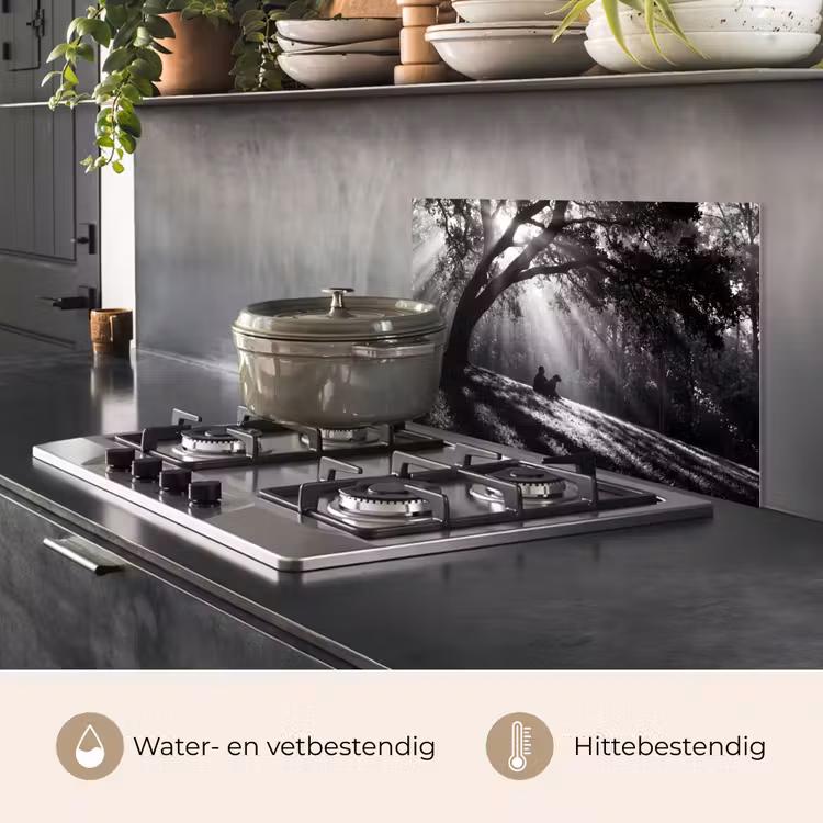 Spatscherm keuken - Mens - Hond - Natuur - Zwart-wit - Silhouet — 7