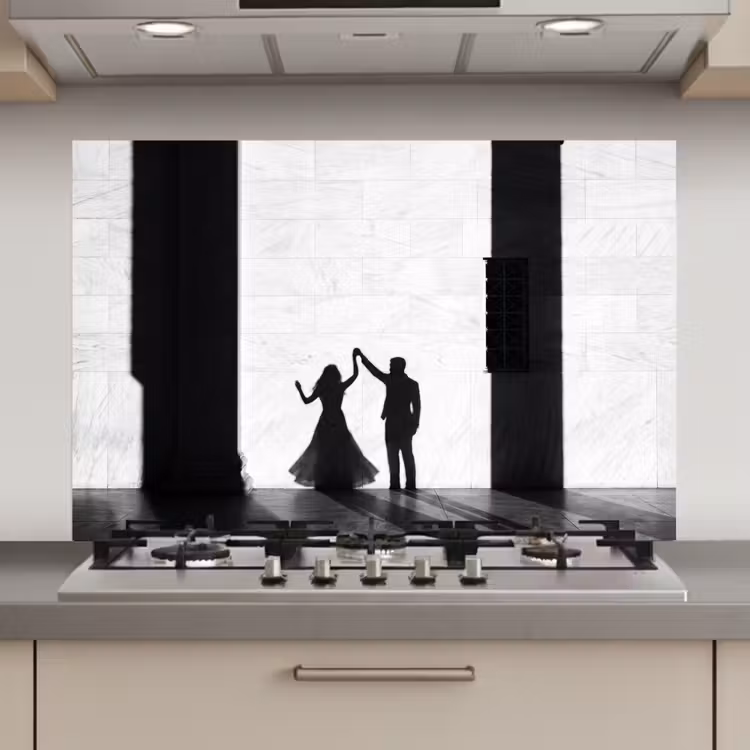 Spatscherm keuken - Mensen - Schaduw - Dans - Zwart-wit - Liefde — 1