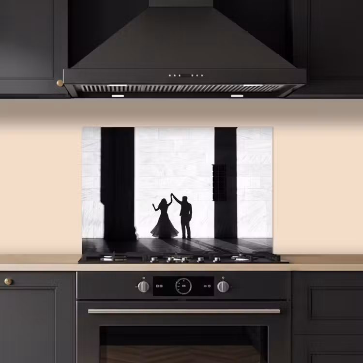 Spatscherm keuken - Mensen - Schaduw - Dans - Zwart-wit - Liefde — 2