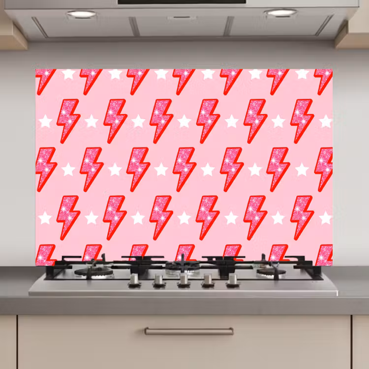 Spatscherm keuken - Patroon - Bliksem - Ster - Glitter - Roze — 1