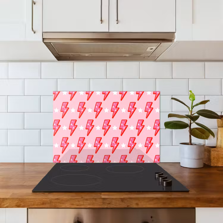 Spatscherm keuken - Patroon - Bliksem - Ster - Glitter - Roze — 6