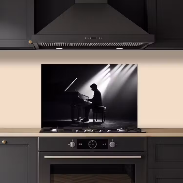 Spatscherm keuken - Persoon - Piano - Muziek - Zwart-wit - Podium — 2