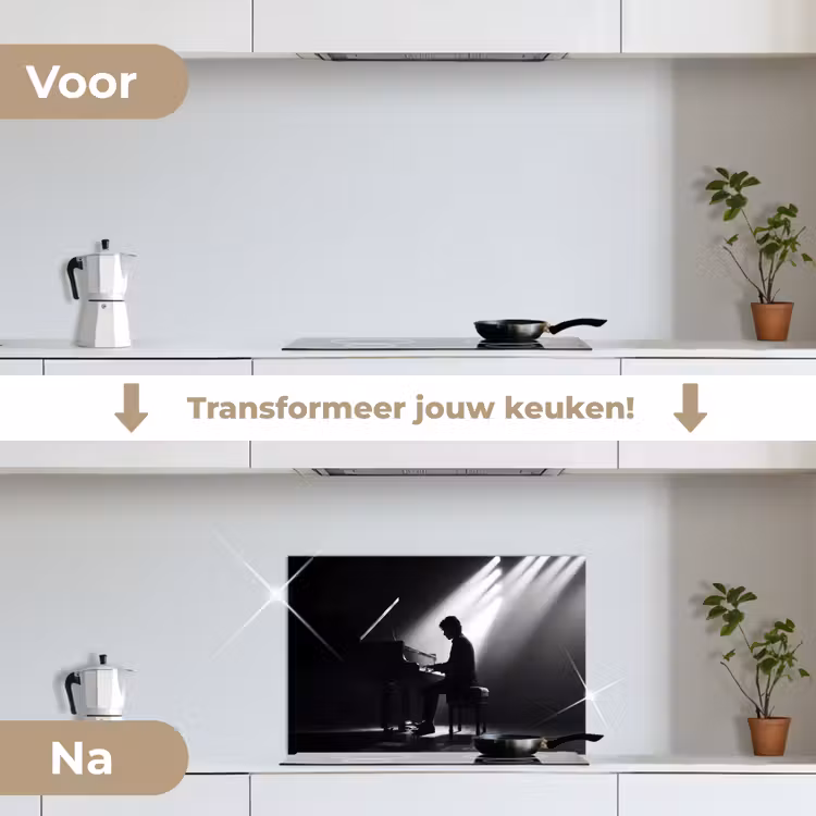 Spatscherm keuken - Persoon - Piano - Muziek - Zwart-wit - Podium — 3
