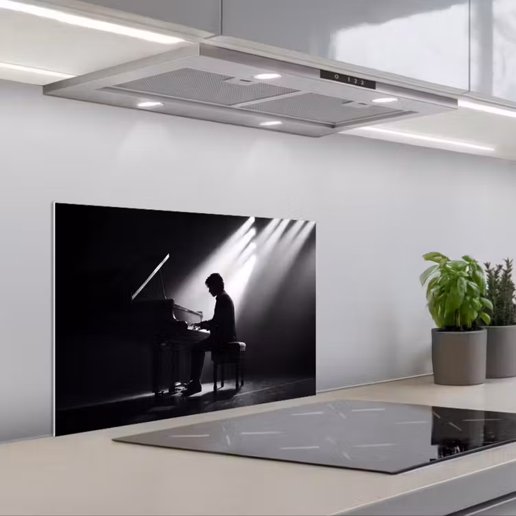 Spatscherm keuken - Persoon - Piano - Muziek - Zwart-wit - Podium — 5