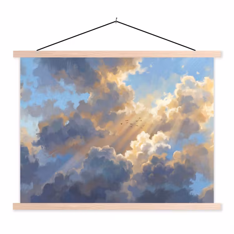 Schoolplaat - Wolken - Zonnestralen - Natuur - Abstract - Blauw — 1
