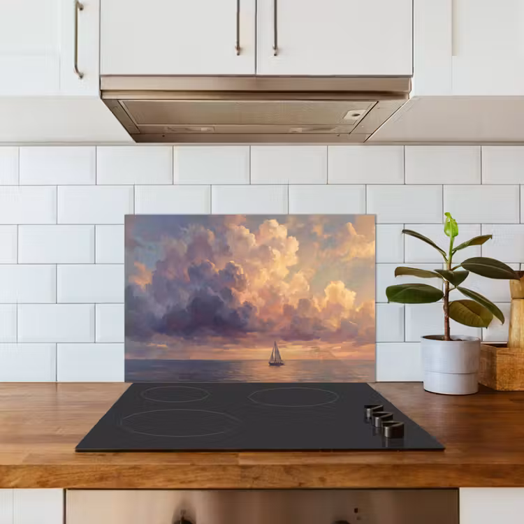 Spatscherm keuken - Boot - Zonsondergang - Zee - Natuur - Goud — 6