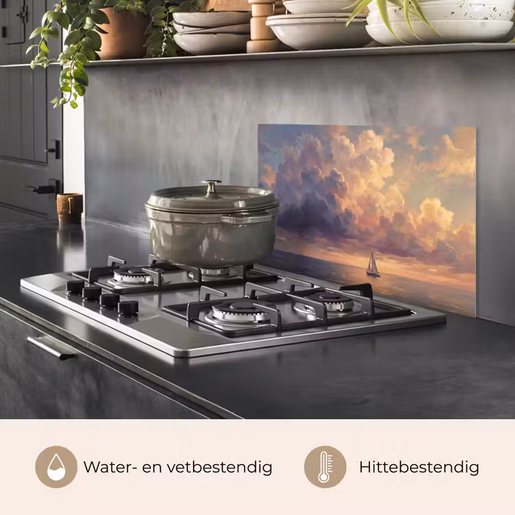 Spatscherm keuken - Boot - Zonsondergang - Zee - Natuur - Goud — 7