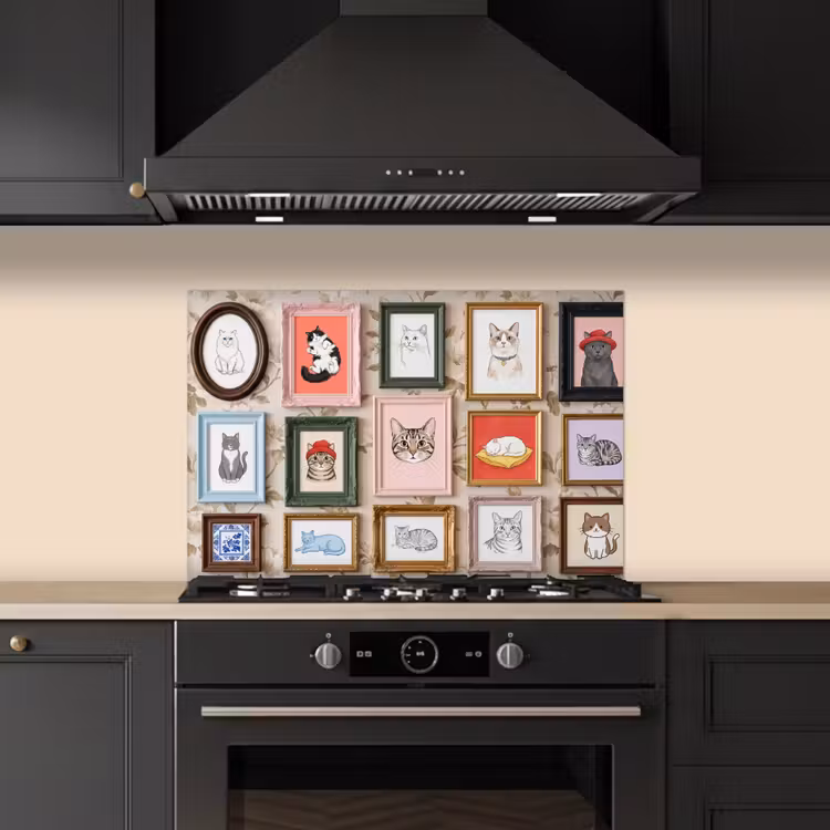 Spatscherm keuken - Kat - Portret - Dieren - Illustratie - Lijst — 2