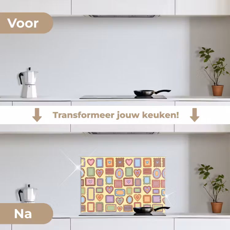 Spatscherm keuken - Lijst - Patroon - Hart - Speels - Kleurrijk — 3