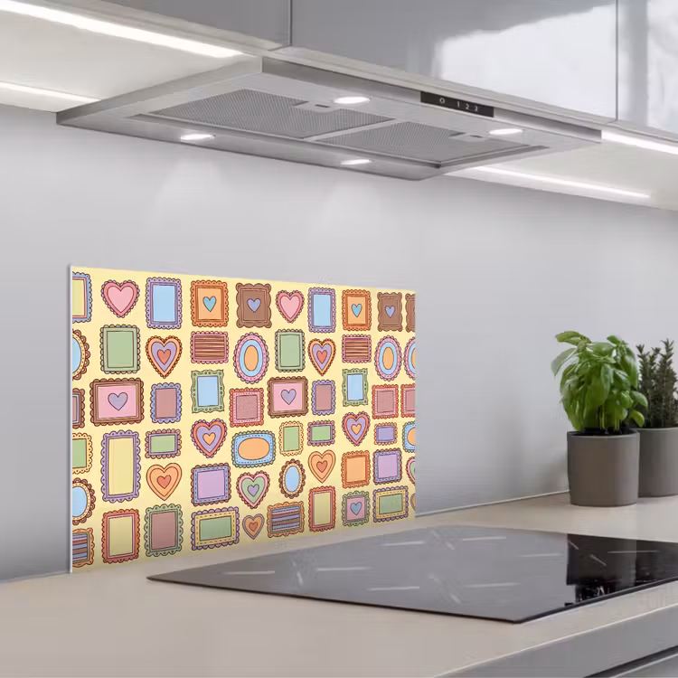 Spatscherm keuken - Lijst - Patroon - Hart - Speels - Kleurrijk — 5