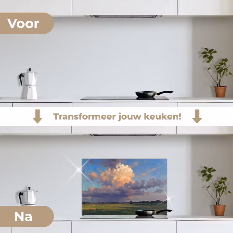 Spatscherm keuken - Lucht - Wolken - Landschap - Modern - Oranje — 3