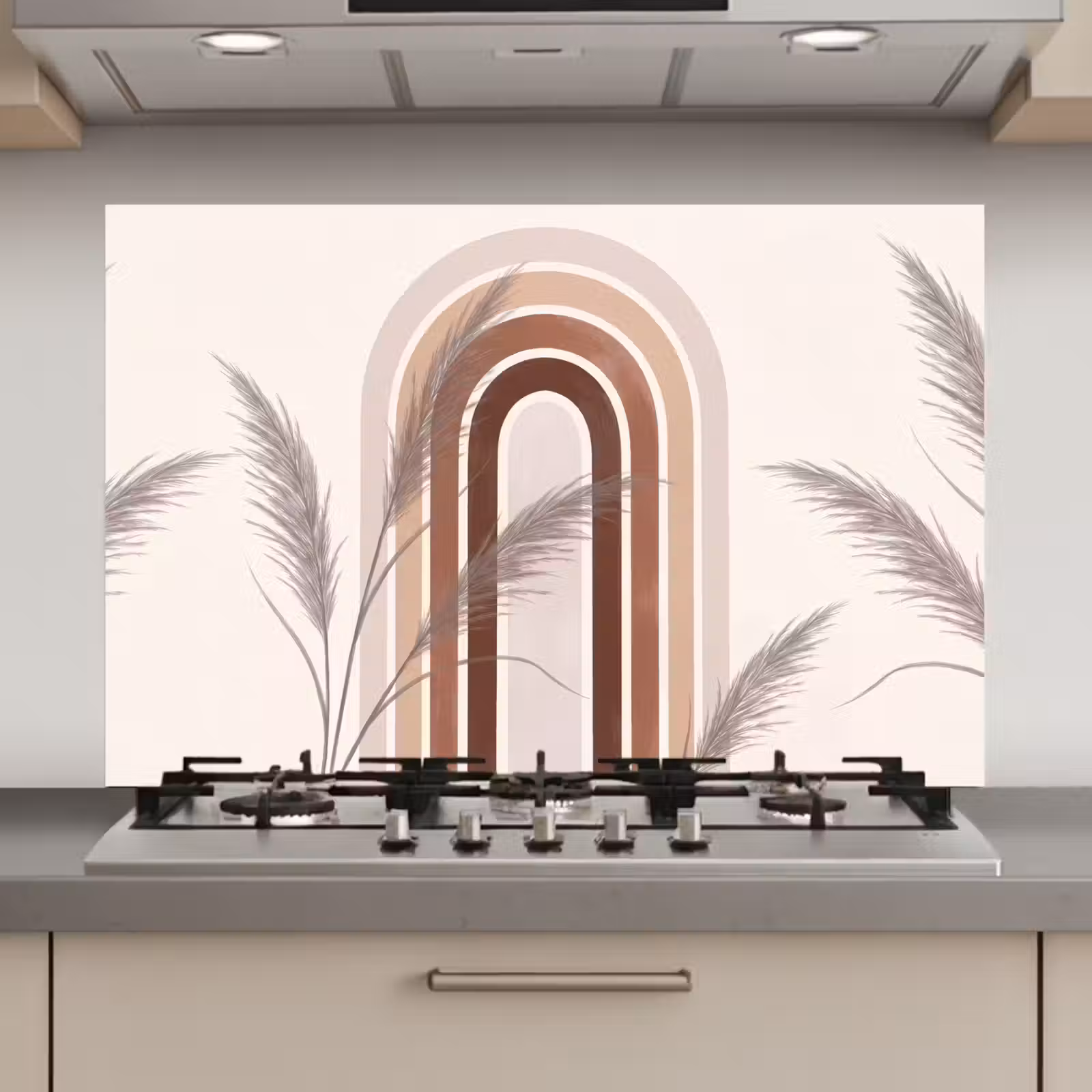 Spatscherm keuken - Abstract - Bogen - Plant - Boho - Beige — 1