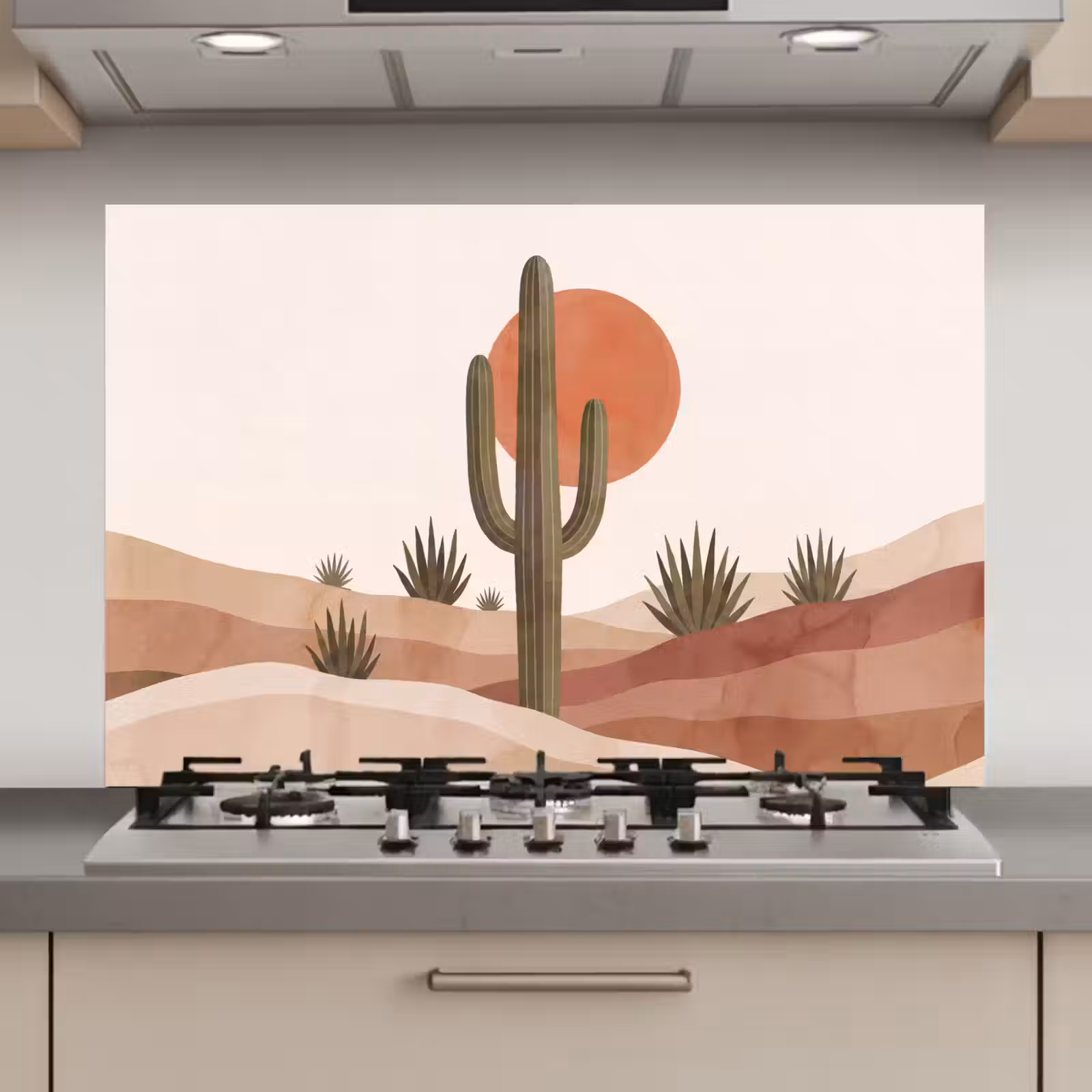 Spatscherm keuken - Cactus - Duinen - Modern - Landschap - Groen — 1