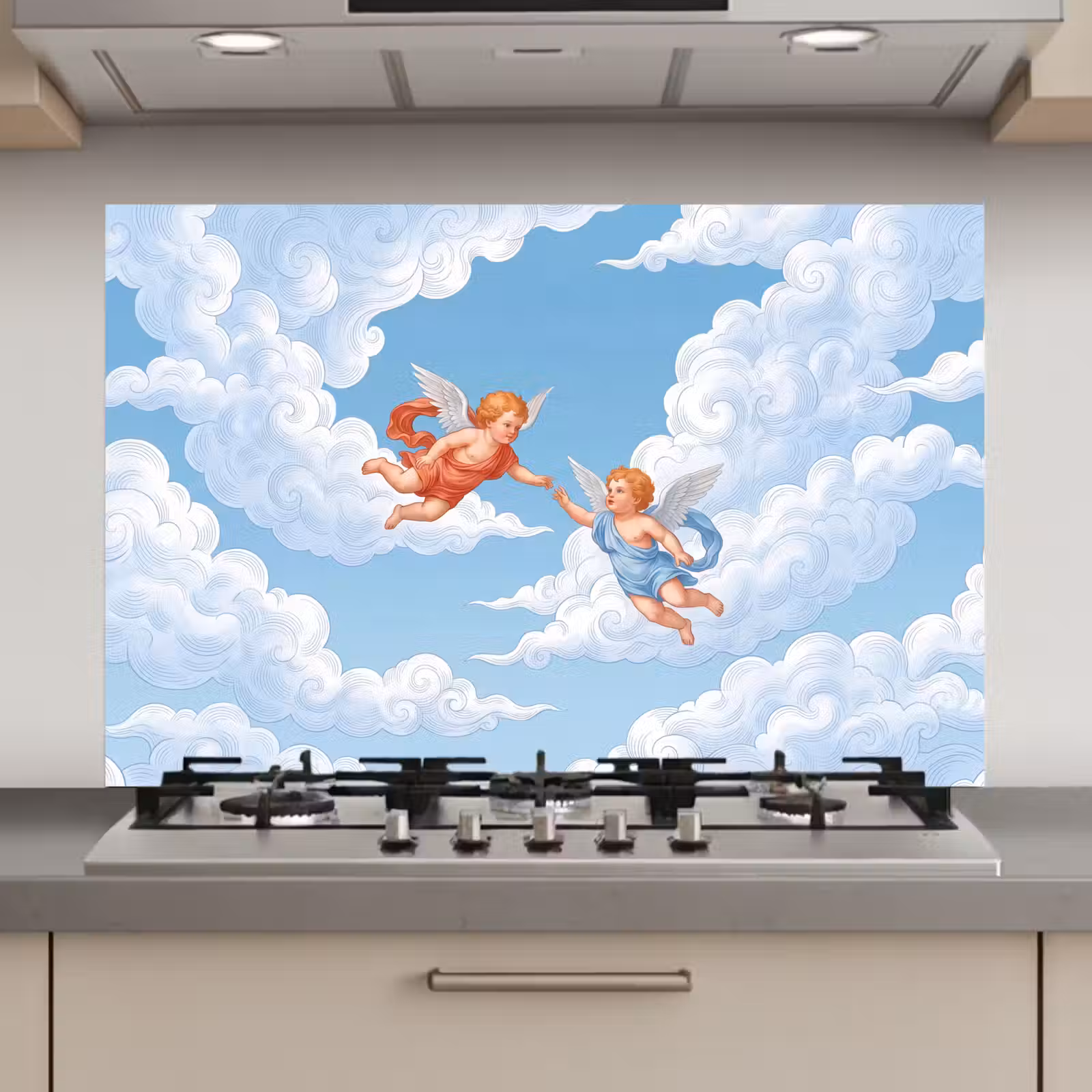 Spatscherm keuken - Engel - Vliegend - Klassiek - Blauw — 1