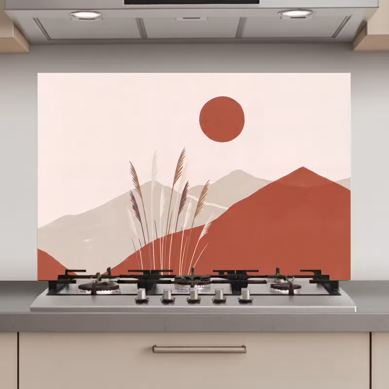 Spatscherm keuken - Gras - Landschap - Natuur - Abstract - Beige — 1