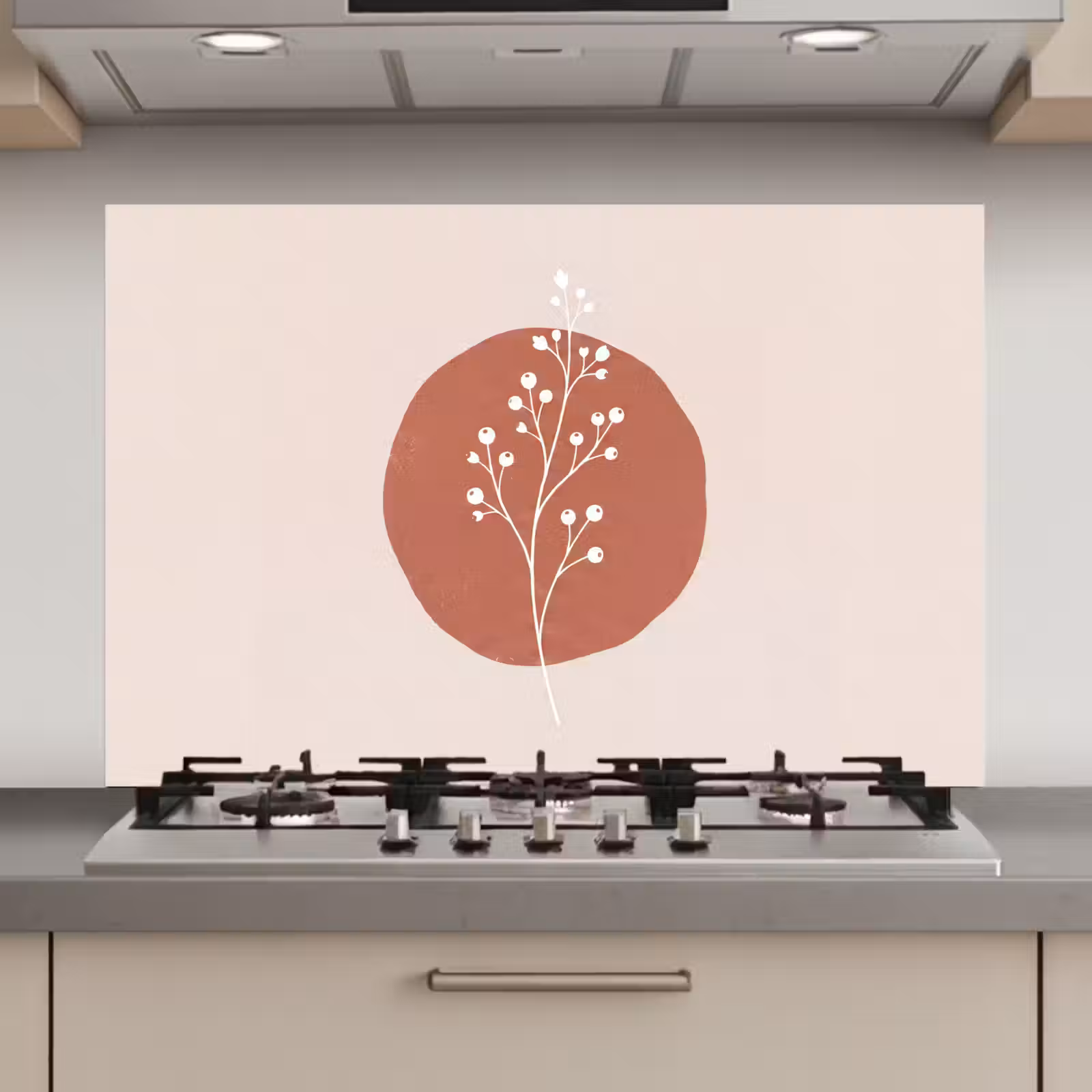 Spatscherm keuken - Plant - Tak - Abstract - Modern - Wit — 1