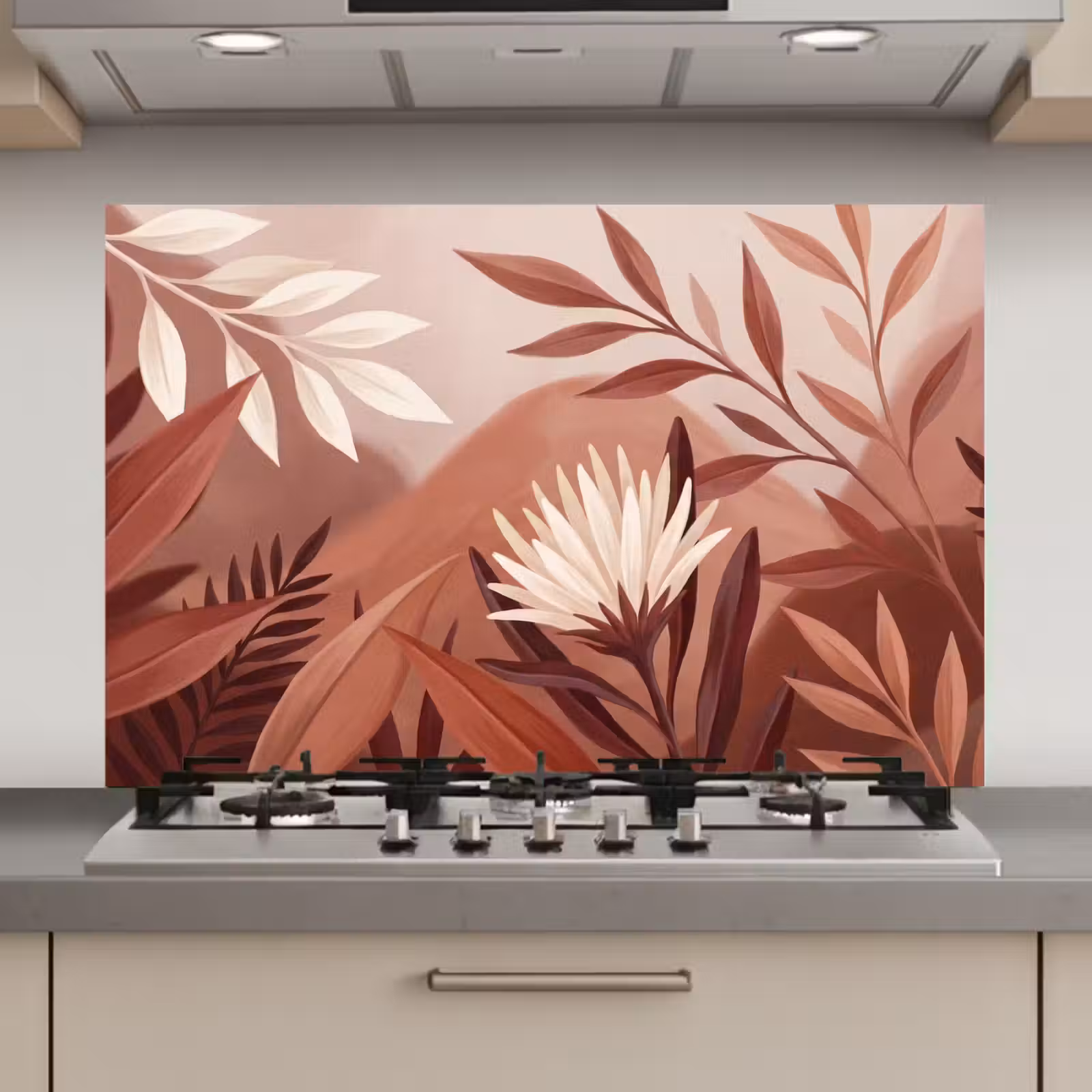 Spatscherm keuken - Planten - Bladeren - Botanisch - Modern - Bruin — 1