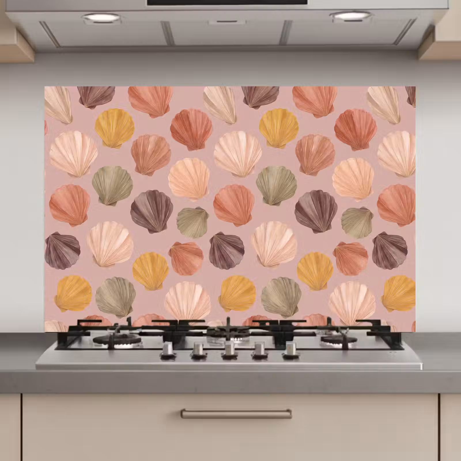 Spatscherm keuken - Schelp - Patroon - Zee - Aquarel - Aardetinten — 1