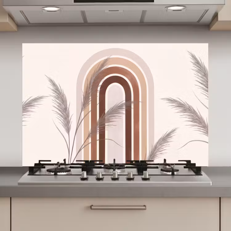 Spatscherm keuken - Abstract - Bogen - Plant - Boho - Beige — 1