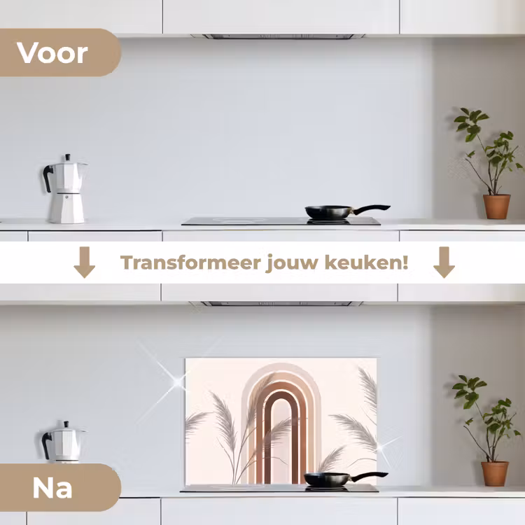 Spatscherm keuken - Abstract - Bogen - Plant - Boho - Beige — 3