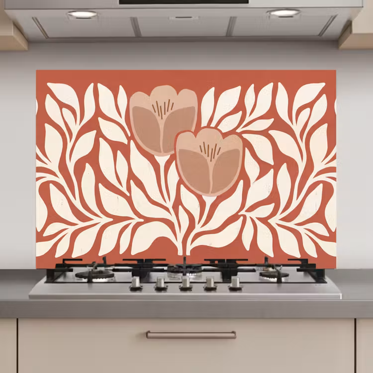 Spatscherm keuken - Bloemen - Abstract - Modern - Beige - Natuur — 1