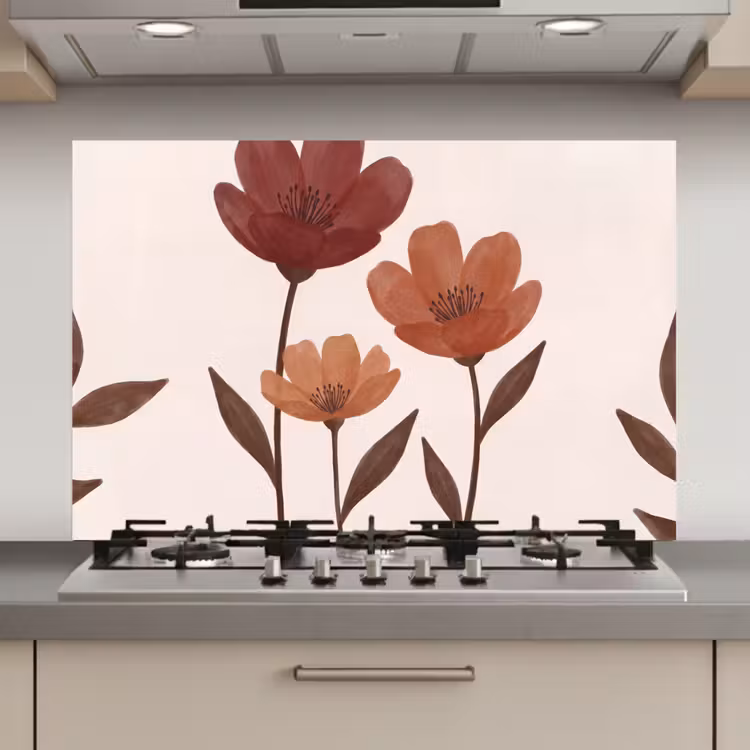 Spatscherm keuken - Bloemen - Abstract - Modern - Bruin - Decoratief — 1