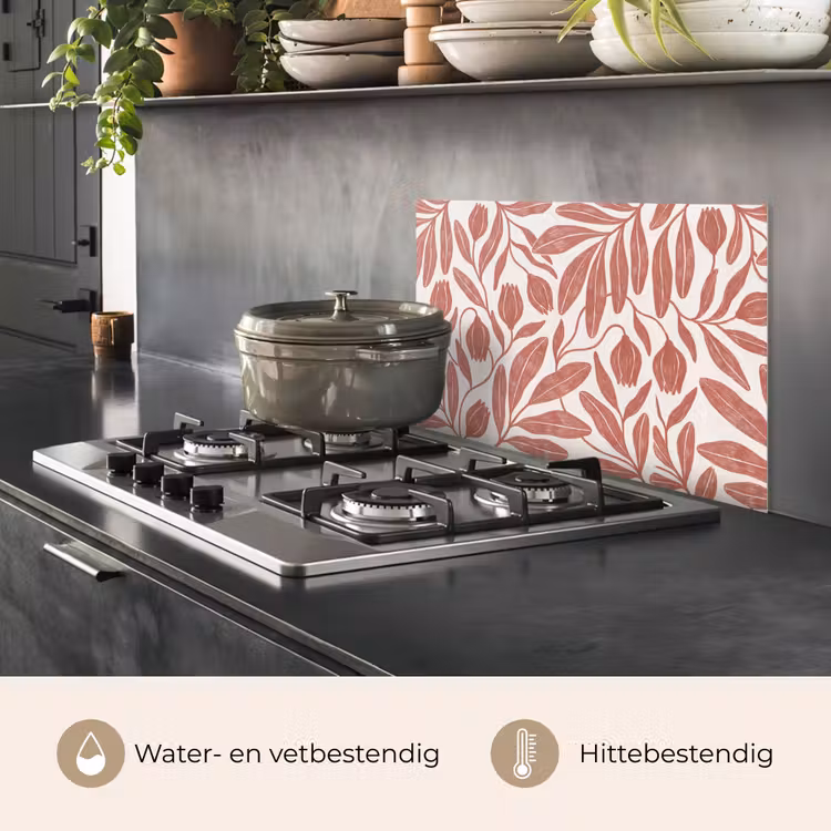 Spatscherm keuken - Bloemen - Patroon - Modern - Natuur - Bruin — 7