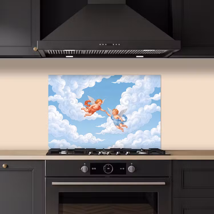 Spatscherm keuken - Engel - Vliegend - Klassiek - Blauw — 2