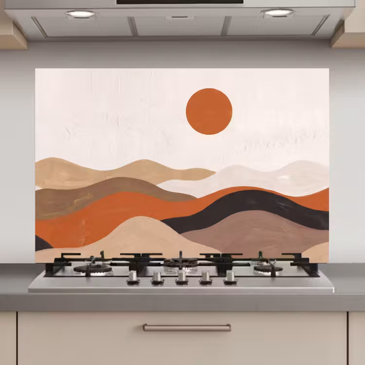 Spatscherm keuken - Landschap - Heuvels - Zon - Abstract - Oranje — 1