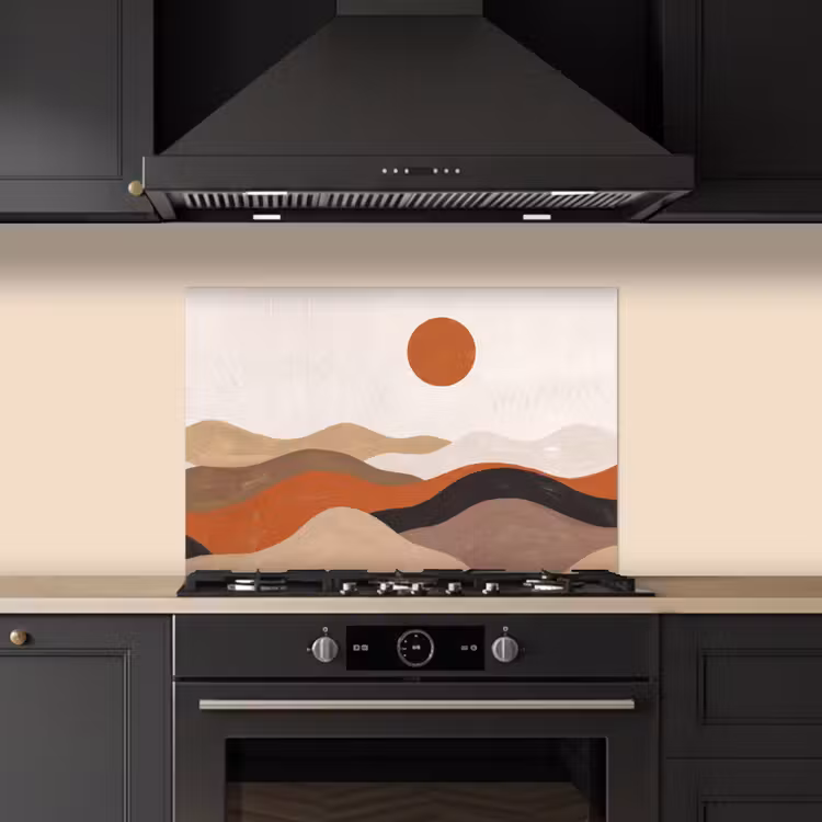 Spatscherm keuken - Landschap - Heuvels - Zon - Abstract - Oranje — 2