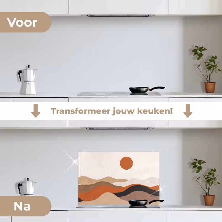 Spatscherm keuken - Landschap - Heuvels - Zon - Abstract - Oranje — 3