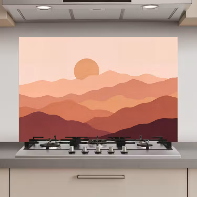 Spatscherm keuken - Natuur - Heuvels - Abstract - Modern - Oranje — 1