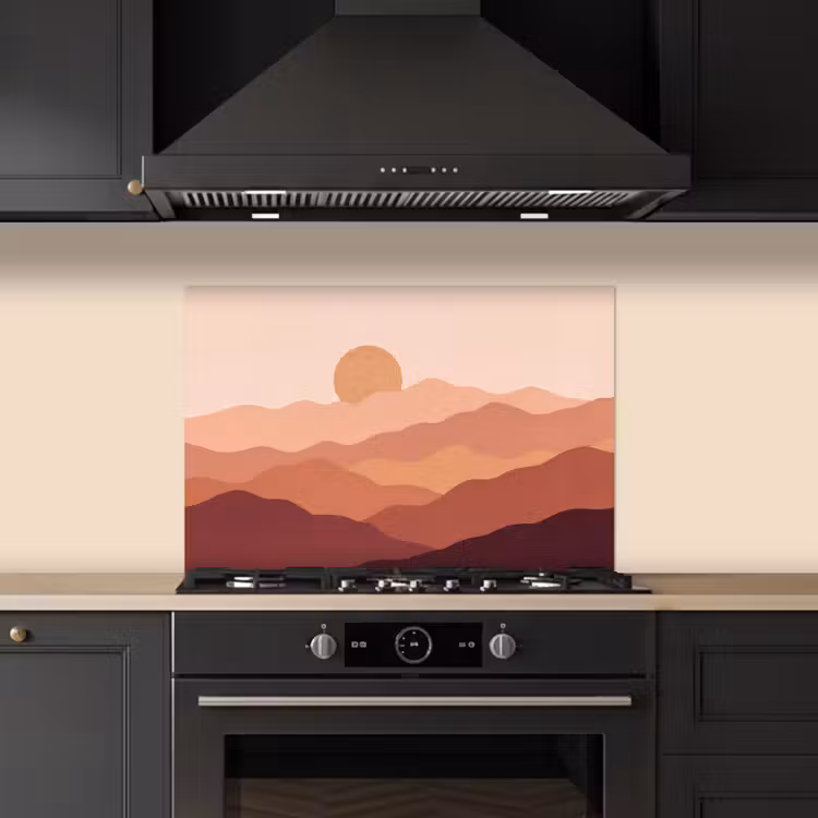 Spatscherm keuken - Natuur - Heuvels - Abstract - Modern - Oranje — 2