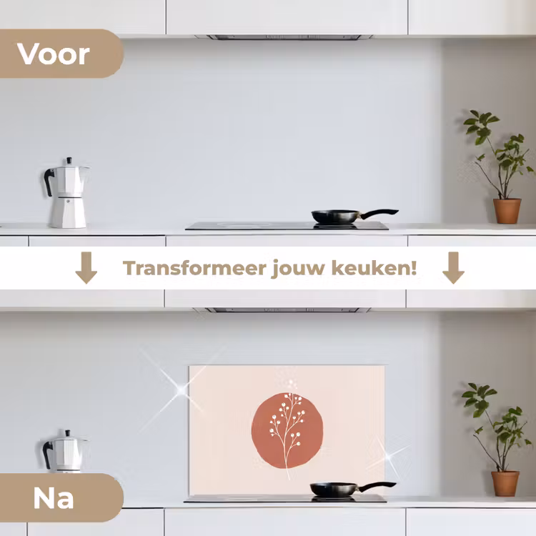 Spatscherm keuken - Plant - Tak - Abstract - Modern - Wit — 3