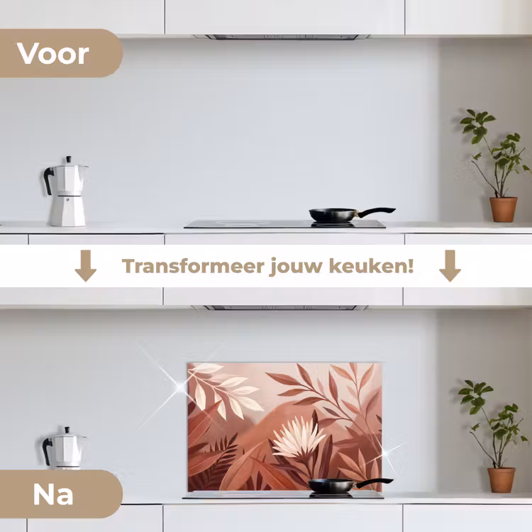 Spatscherm keuken - Planten - Bladeren - Botanisch - Modern - Bruin — 3