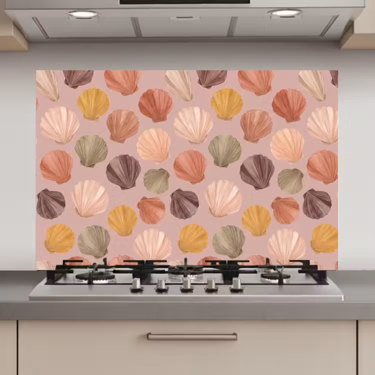 Spatscherm keuken - Schelp - Patroon - Zee - Aquarel - Aardetinten — 1