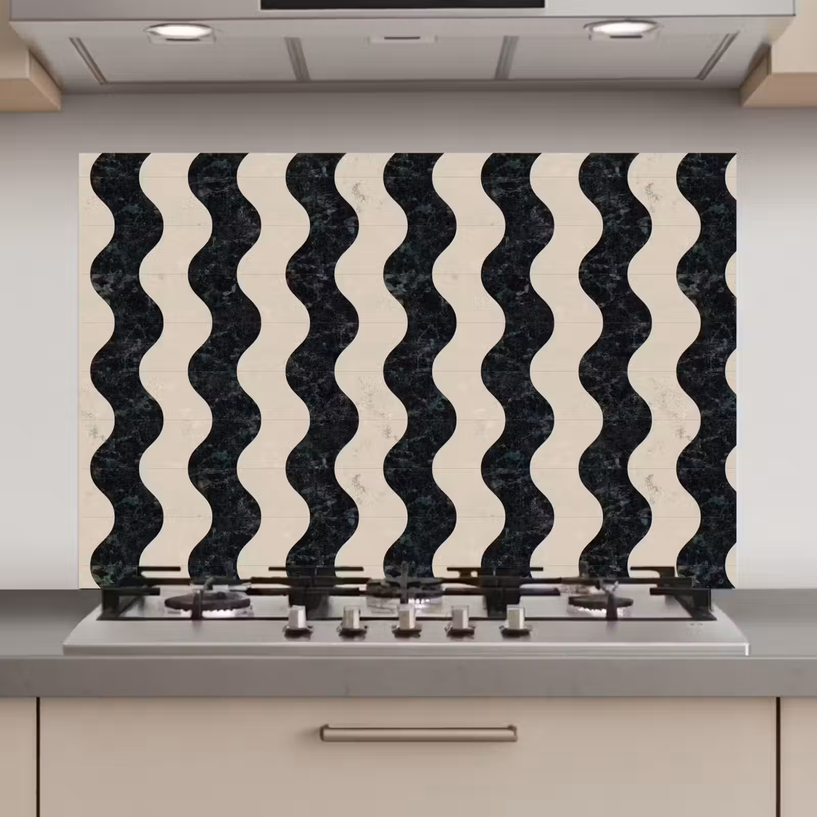 Spatscherm keuken - Patroon - Marmer - Groen - Cremé — 1