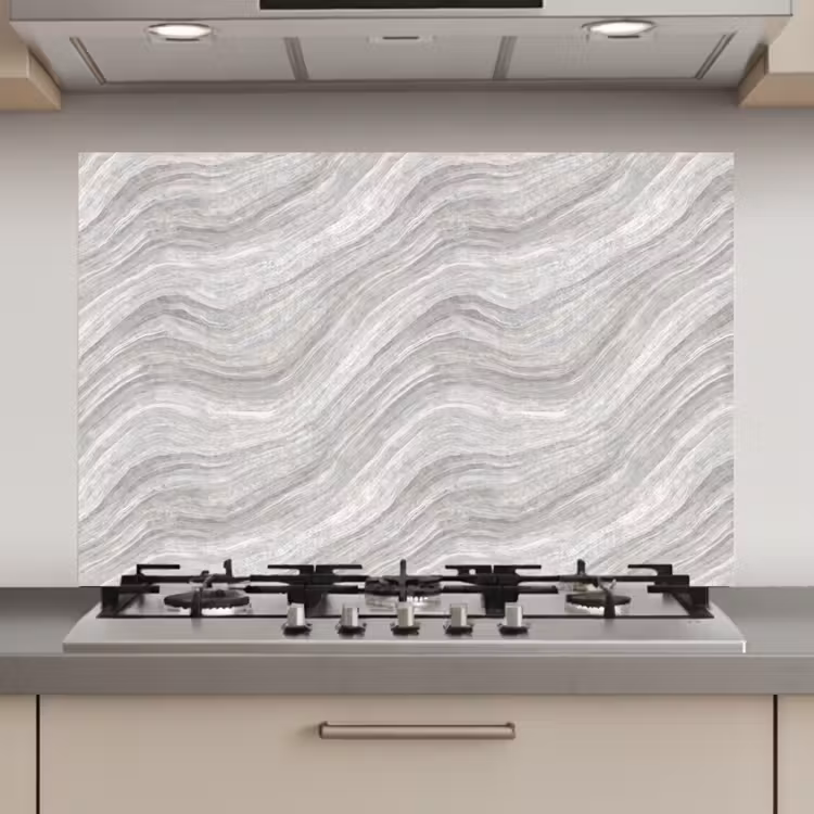 Spatscherm keuken - Patroon - Helder - Wit - Grijs — 1