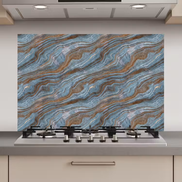 Spatscherm keuken - Patroon - Steen - Blauw — 1