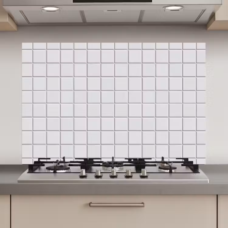 Spatscherm keuken - Patroon - Tegels - Grijs - Wit — 1