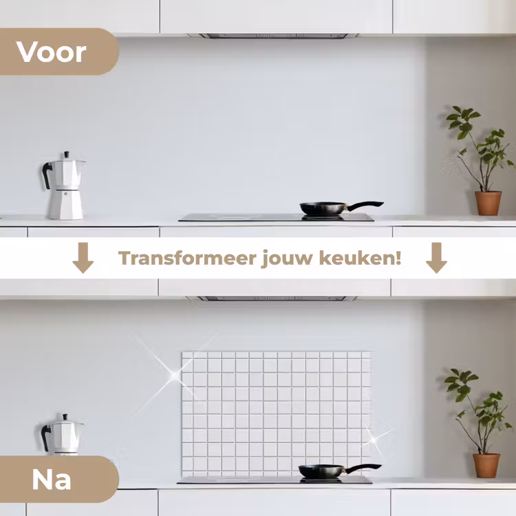 Spatscherm keuken - Patroon - Tegels - Grijs - Wit — 3