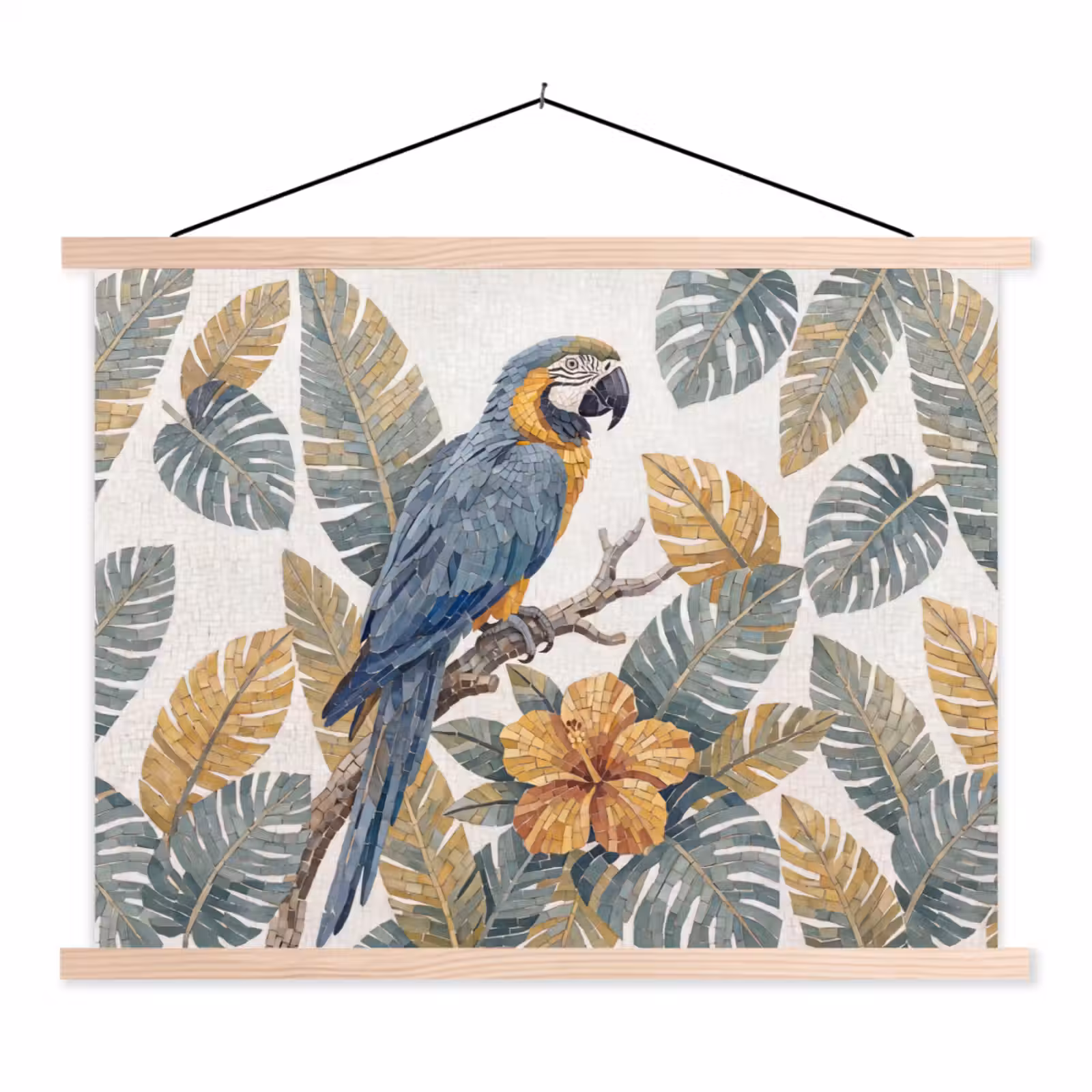 Schoolplaat - Vogel - Tak - Natuur - Mozaïek - Blauw — 1