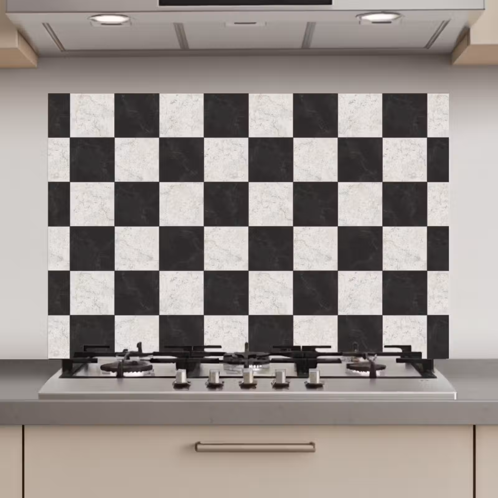Spatscherm keuken - Dambord - Marmer - Zwart - Wit — 1